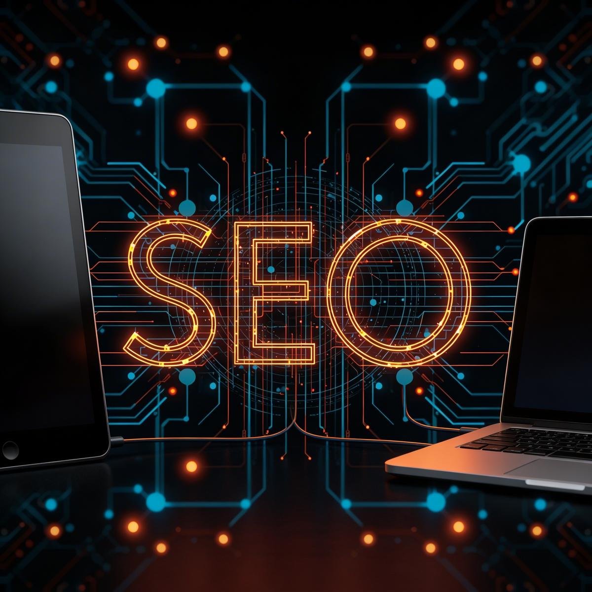 Lokales SEO-Konzept: Digitale Vernetzung zwischen Suchmaschinen und lokalen KMU-Geräten